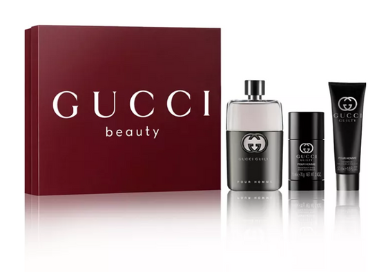 GUCCI GUILTY POUR HOMME EDT SP 3.0+2.4oz DEO+MINI TRAVEL Spray